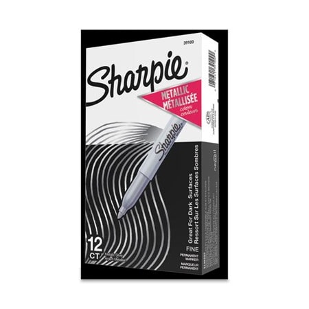 Sanford Sharpie, METALLIC FINE POINT PERMANENT MARKERS, BULLET TIP, SILVER, DOZEN 39100